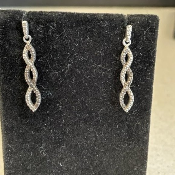 Infinity DNA Chain Marcasite Sterling Silver FAS Dangle Drop Earrings - Picture 7 of 8